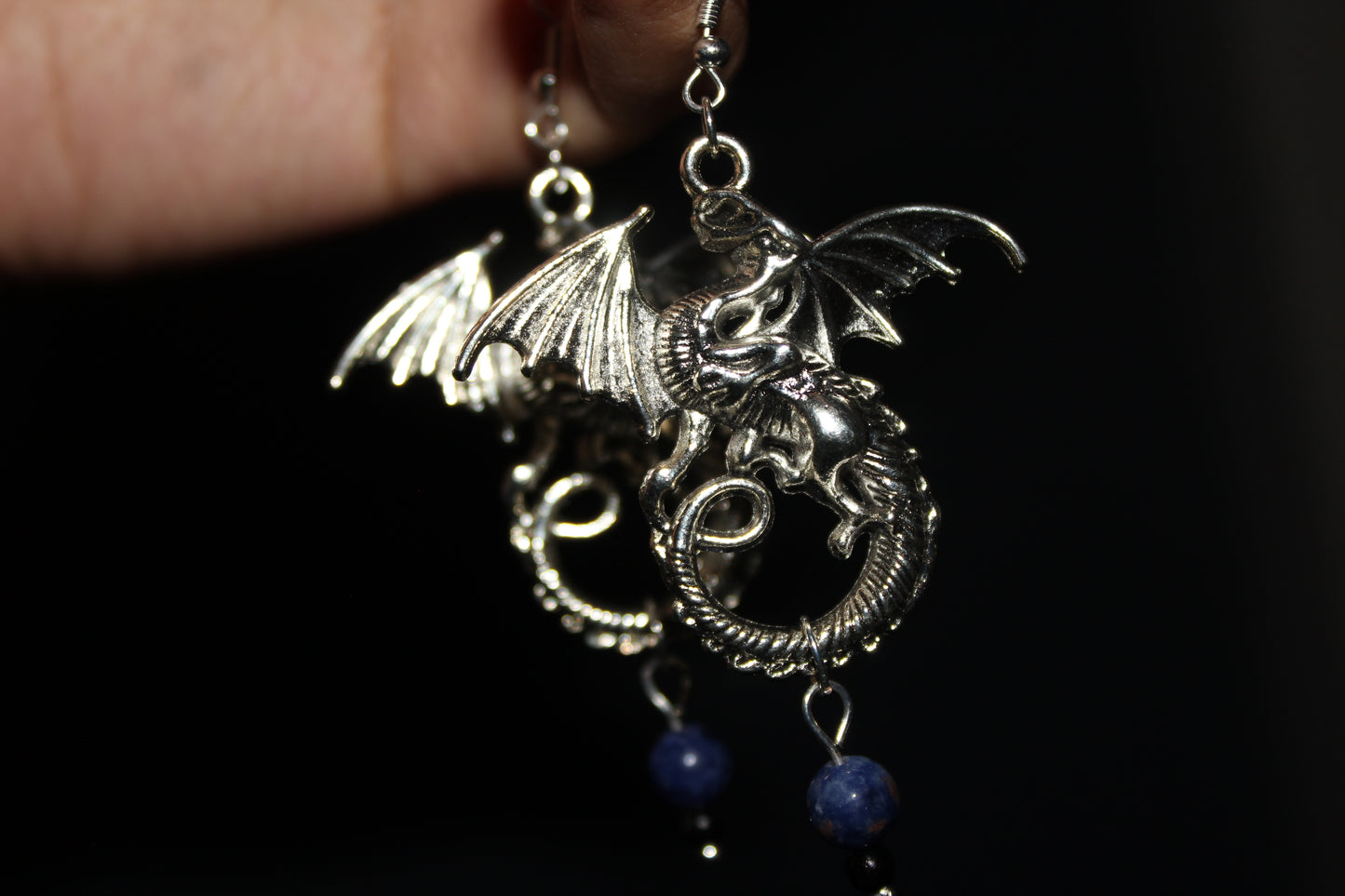 Silver Dragon Gemstone Earrings
