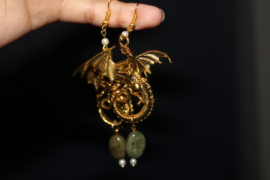 Golden Dragon Gemstone Earrings
