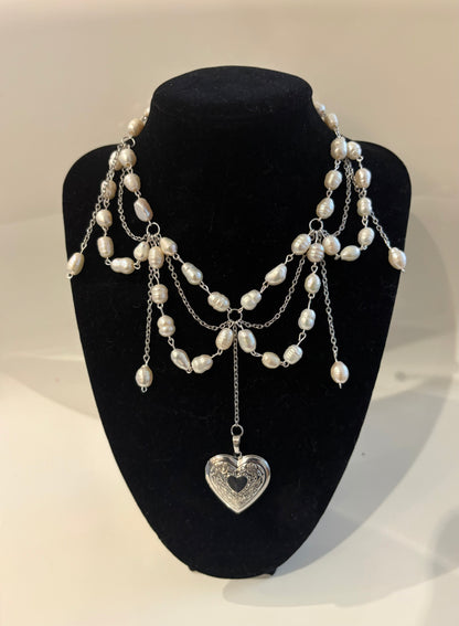 Peal Heart Locket Necklace