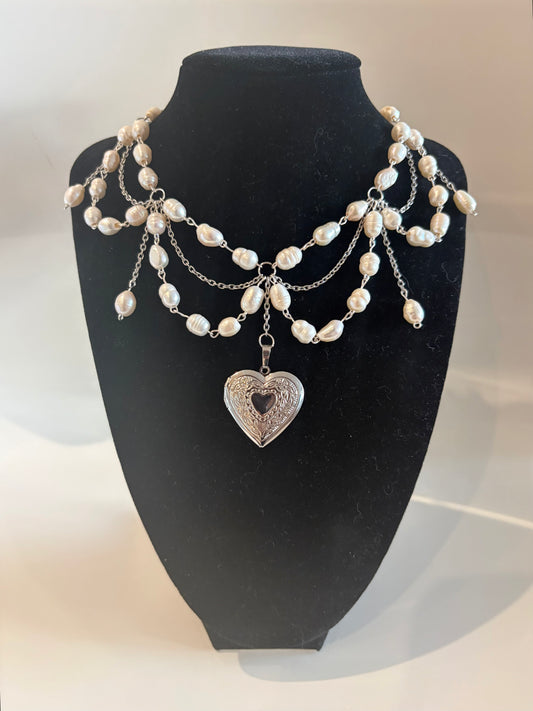 Peal Heart Locket Necklace