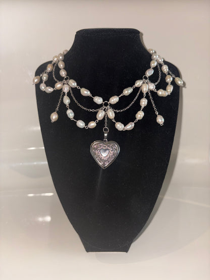 Peal Heart Locket Necklace