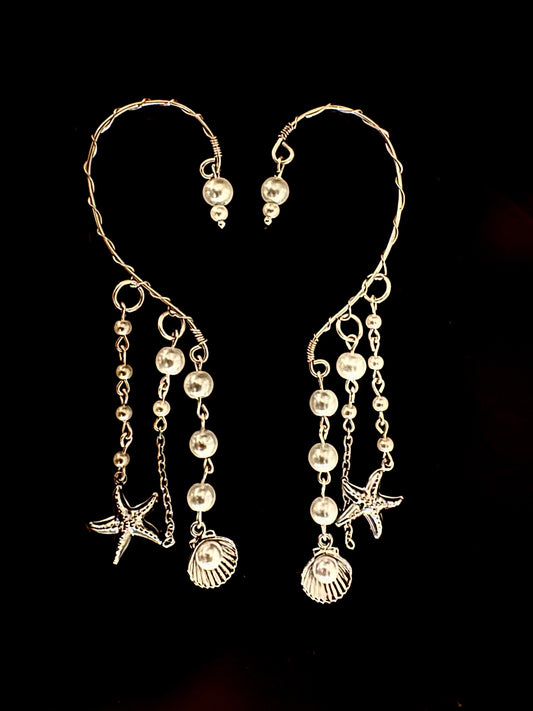 Silver Ocean Pearl Ear Cuffs