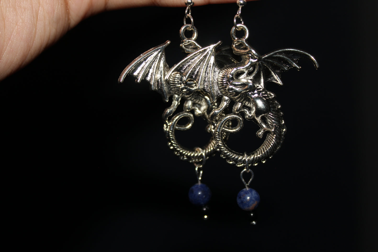 Silver Dragon Gemstone Earrings